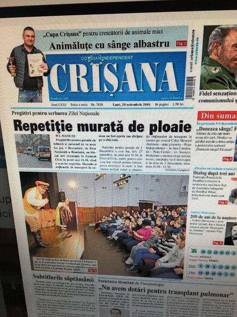 Pe Prima Pagina in ziarul Crisana !!!