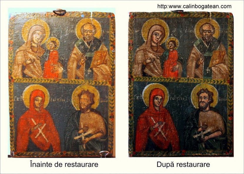 icoana in doua registre; Restaurare icoan%u0103 pe lemn 
Pictur%u0103 
