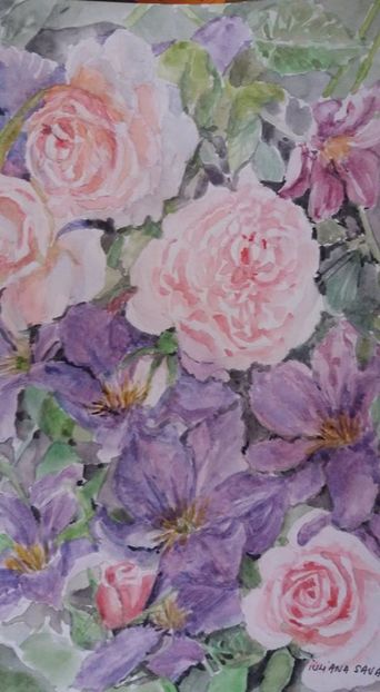  - Trandafiri si alte flori in acuarela
