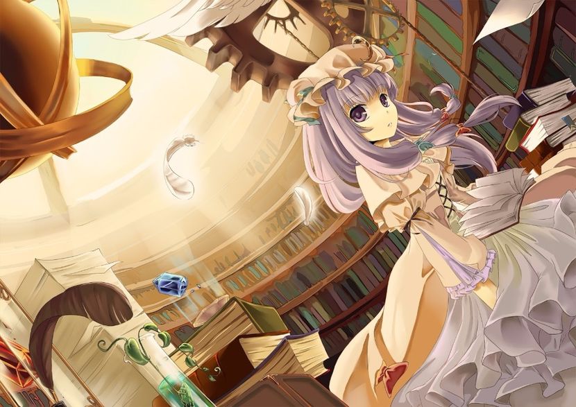 anime girl in library - Books