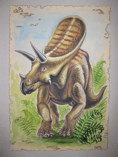 Torosaurus; Grafica in tehnica mixta,acuarela si pix,artist Ionasiu Radu
