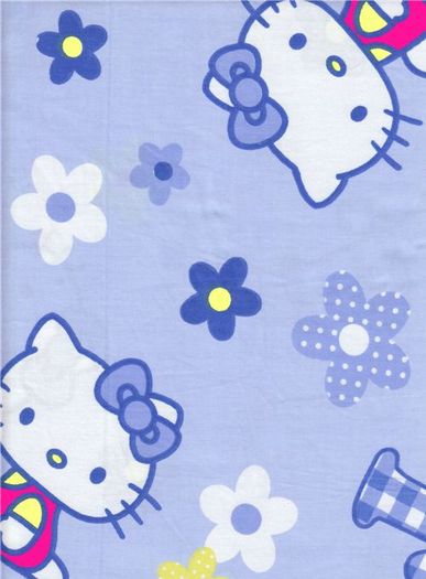fabric-hello-kitty-blue-flowers-big - Hello Kitty