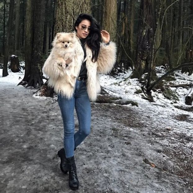 Shay-Mitchell-Wearing-Majorelle-Faux-Fur-Coat - shay mitchell