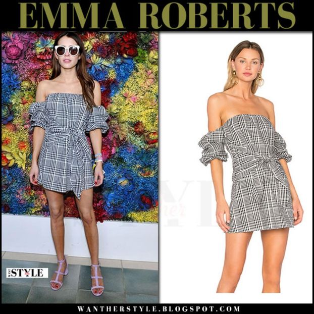 emma roberts in black and white plaid mini dress revolve coachella party april 15 2017 what she wore - emma roberts s