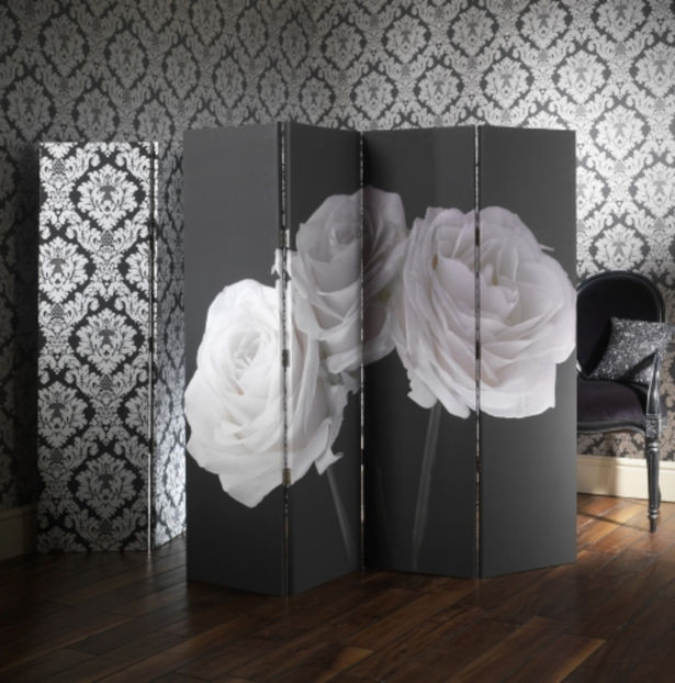 paravan-trandafiri-albi-fundal-negru - Paravane decorative si despartitoare Juliana