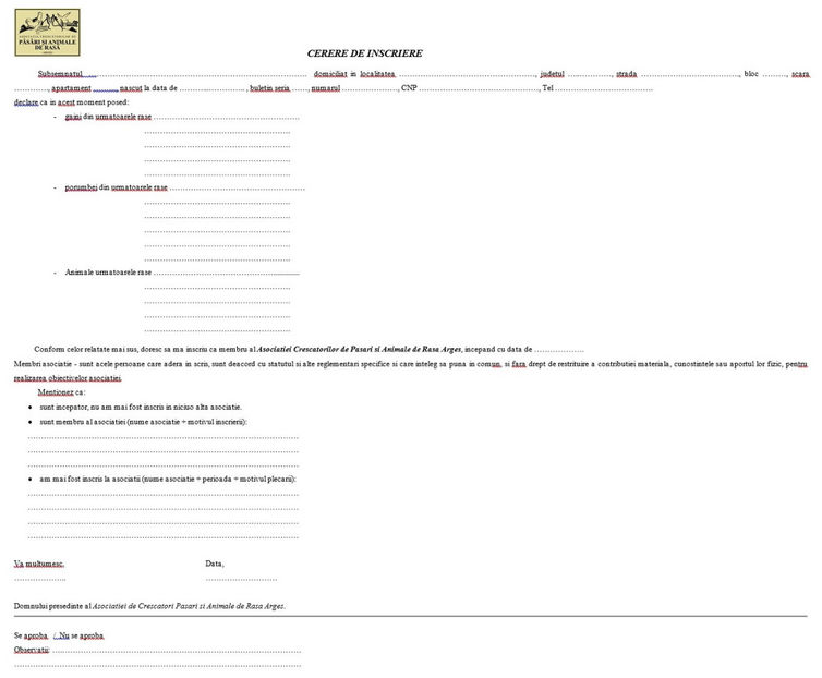 Cerere Inscriere - Documente