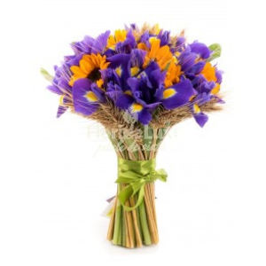 buchet_irisi_floarea-soarelui_si_spice_de_grau - BUCHETE DE FLORI