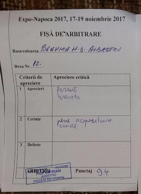  - Rezultate expo Napoca 16-18 noiembrie 2017