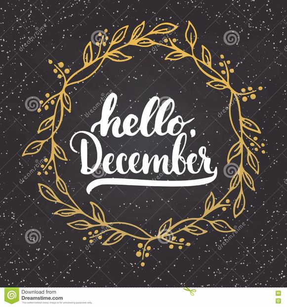 hand-drawn-typography-lettering-phrase-hello-december-isolated-chalkboard-background-golden-wreath-w - HELLO DECEMBER-BUN VENIT DECEMBRIE 2017 SALUT