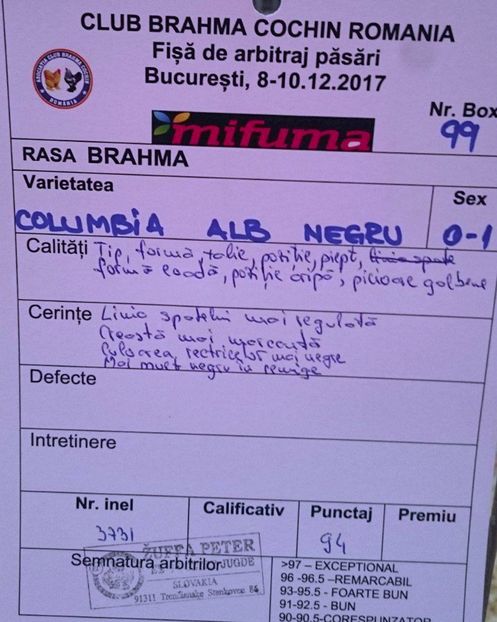 FISA F 2 BHD CLUB - EXPOZITIA CLUB BRAHMA-COCHIN - NATIONALA BUCURESTI 8-10 12 2017