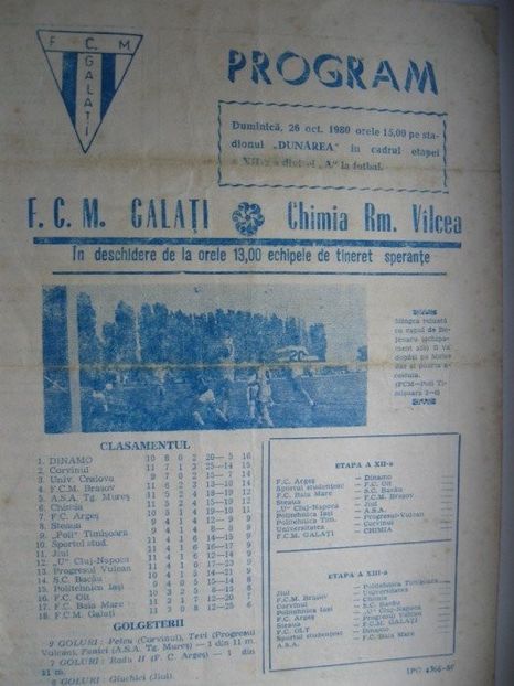 FCM Galati - Chimia Ramnicu Valcea 1980-1981 Program Meci - Dunarea Galati Istorie