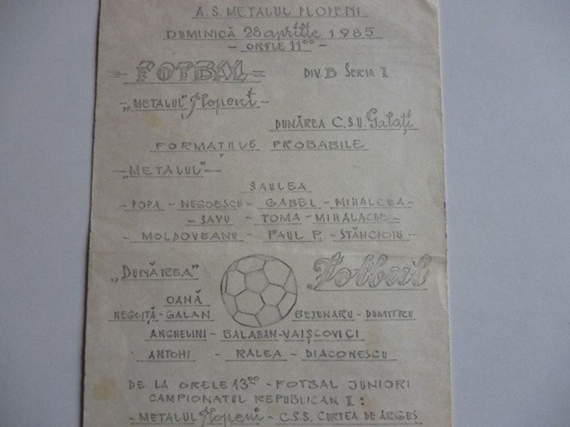 Dunarea CSU Galati - Metalul Plopeni 1984-1985 Program Meci - Dunarea Galati Istorie