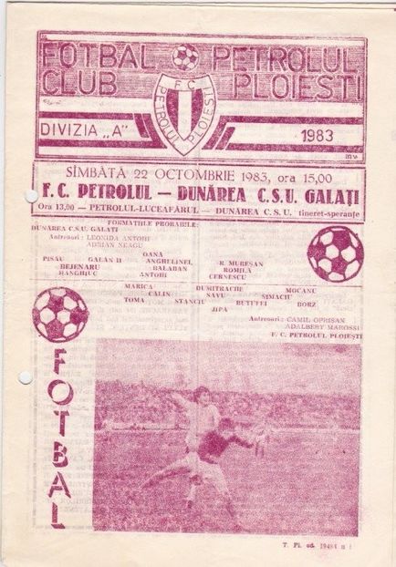 FC Petrolul Ploiesti - Dunarea CSU Galati 1983-1984 Program Meci - Dunarea Galati Istorie