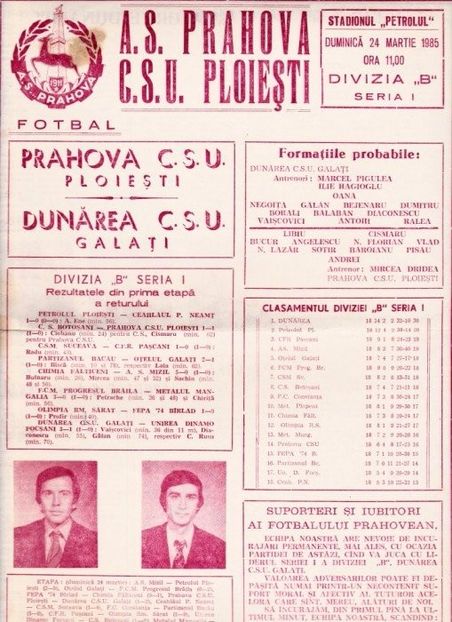 AS Prahova CSU Ploiesti - Dunarea CSU Galati 1984-1985 Program Meci - Dunarea Galati Istorie