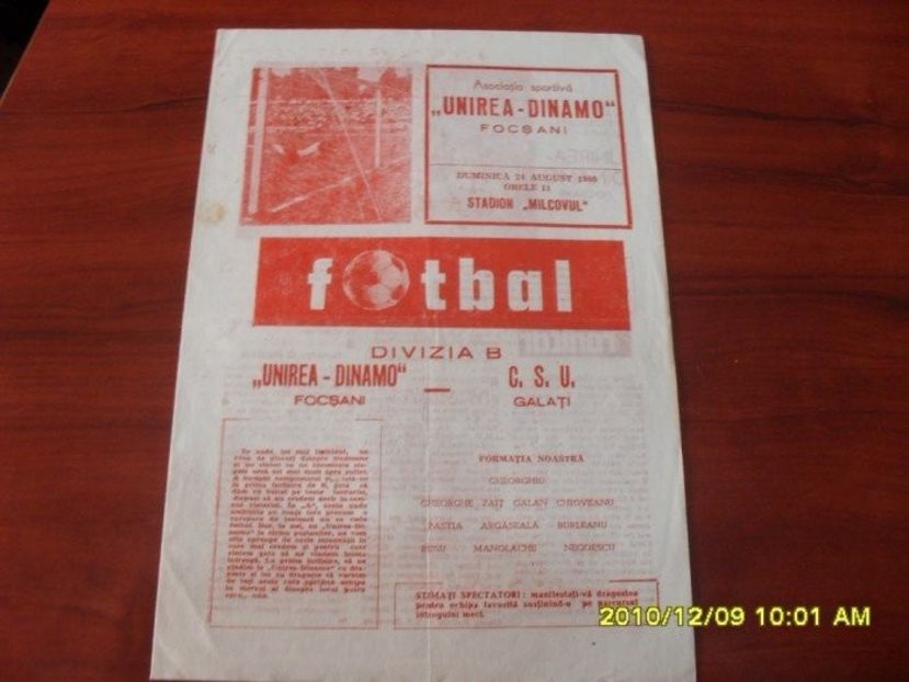 Unirea Dinamo Focsani - CSU Galati 1980-1981 Program Meci - Dunarea Galati Istorie