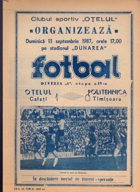 Otelul Galati - Politehnica Timisoara 1987 Program Meci - Otelul Galati Istorie