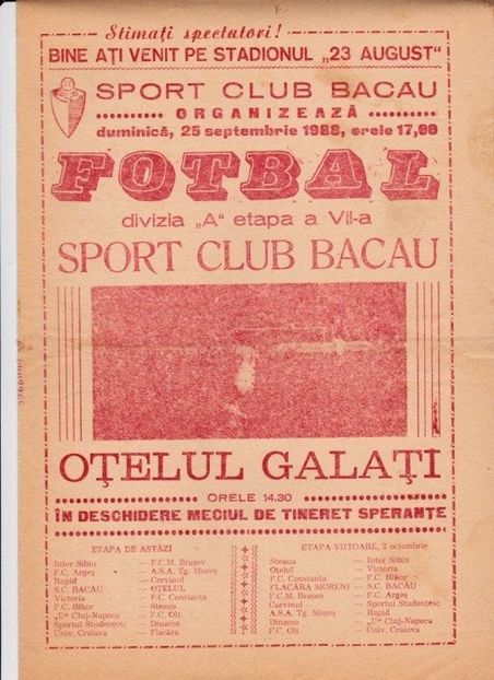 Sport Club Bacau - Otelul Galati 1988 Program Meci - Otelul Galati Istorie