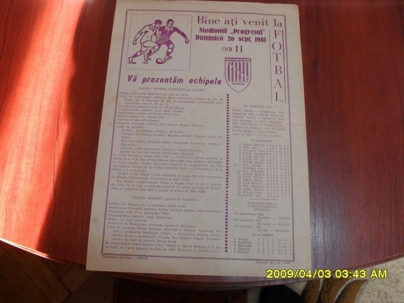 Gloria Bistrita - CSU Galati 1981-1982 Program Meci - Dunarea Galati Istorie