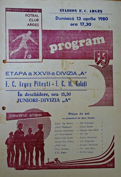 FC Arges Pitesti - FCM Galati 1979-1980 Program Meci - Dunarea Galati Istorie