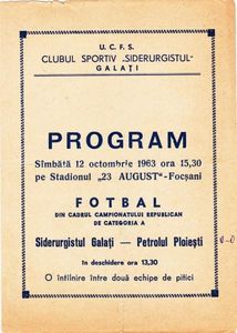 Program Meci 1963 Siderurgistul Galati Petrolul Ploiesti - Siderurgistul Galati