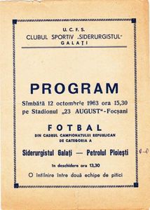 Program Meci 1963 Siderurgistul Galati Petrolul Ploiesti - Siderurgistul Galati