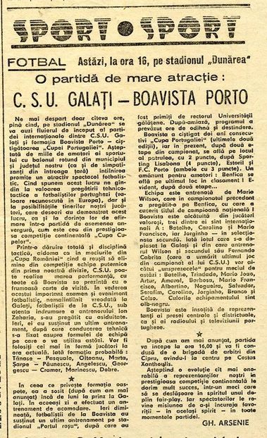 CSU Galati Boavista Porto - Dunarea Galati Istorie