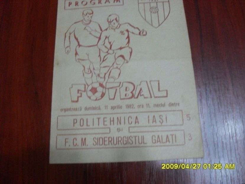 Program Meci 1982 Politehnica Iasi - FCM Siderurgistul Galati 5-3 - Siderurgistul Galati