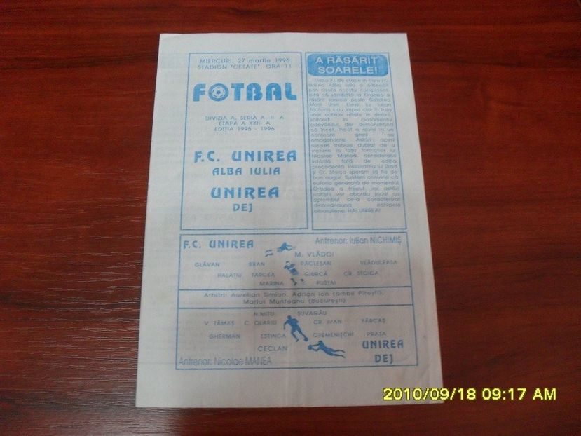 FC Unirea Alba Iulia Unirea Dej 1995-1996 - Dunarea Galati Istorie