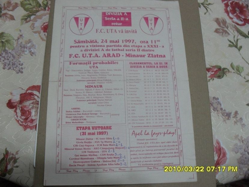 UTA Arad Minaur Zlatna 1996-1997 - Dunarea Galati Istorie
