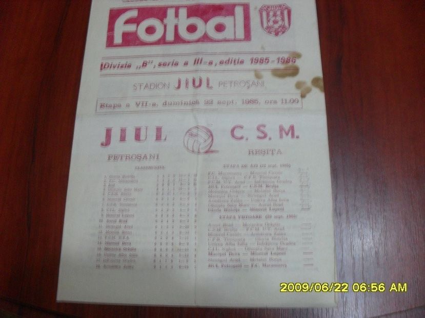 Jiul Petrosani CSM Resita 1985-1986 - Dunarea Galati Istorie