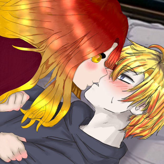 He drunk so Aika took the opportunity to kiss him :> - _Chimei-Teki Aika_