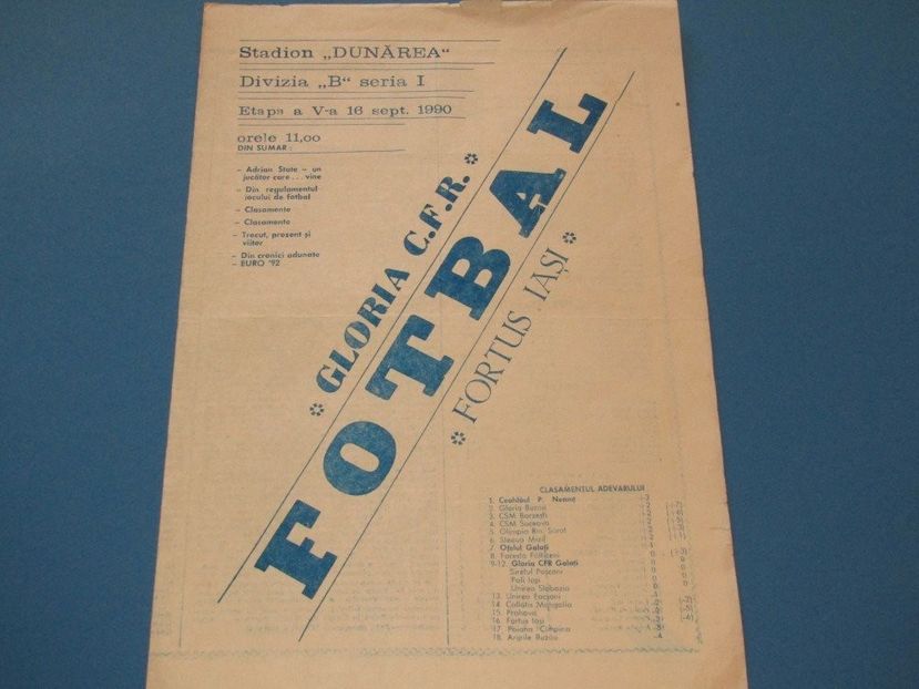 Gloria CFR Galati - Fortus Iasi 1990-1991 Program Meci - Dunarea Galati Istorie Part 1