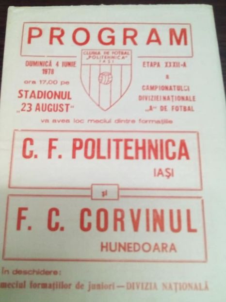 Politehnica Iasi - Corvinul Hunedoara 1977-1978 - Dunarea Galati Istorie Part 1