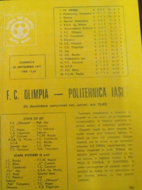 Olimpia Satu Mare - Politehnica Iasi 1977-1978 - Dunarea Galati Istorie Part 1
