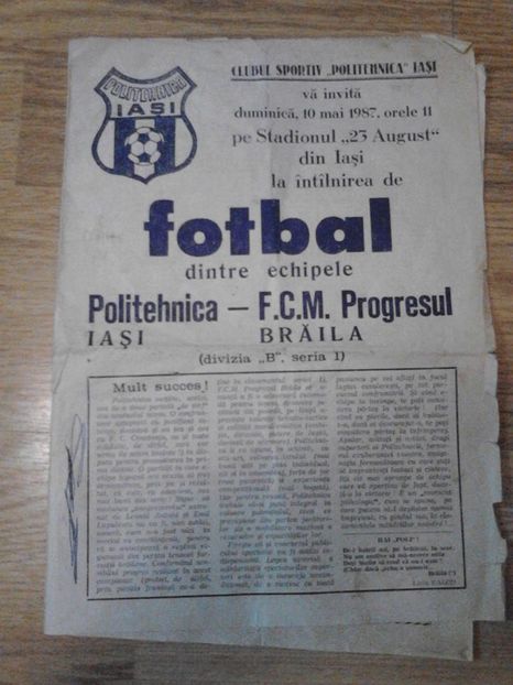 FCM Progresul Braila - Politehnica Iasi 1986-1987 - Dunarea Galati Istorie Part 1