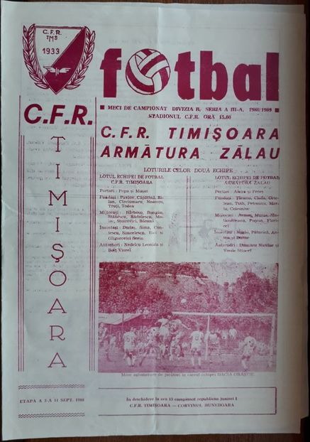 CFR Timisoara - Armatura Zalau 1988-1989 - Dunarea Galati Istorie Part 1
