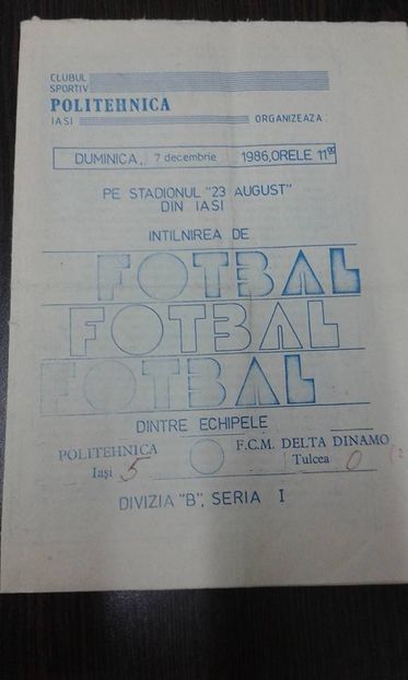 Politehnica Iasi - FCM Delta Tulcea 1986-1987 - Dunarea Galati Istorie Part 1