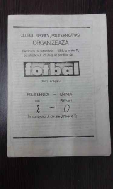 Politehnica Iasi - Chimia Falticeni 1985-1986 - Dunarea Galati Istorie Part 1