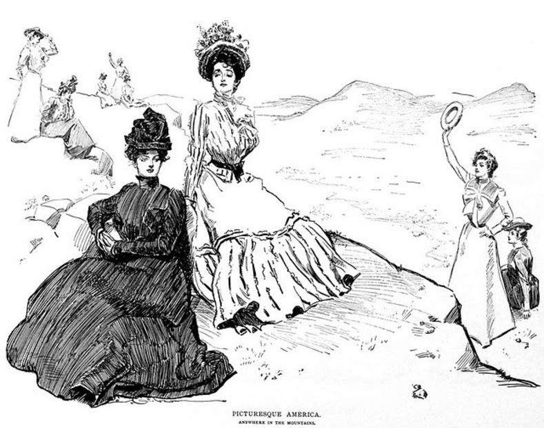 Gibson Girl Illustration by Charles Dana Gibson. Anywhere in the mountains - Camille