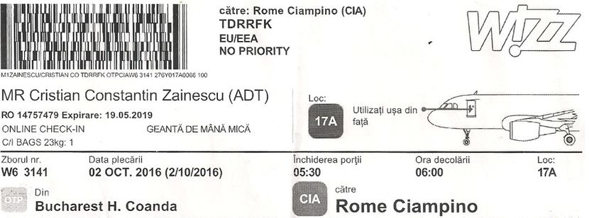 161002 BILET AVION SPRE ROMA-0 - 2016-18 A