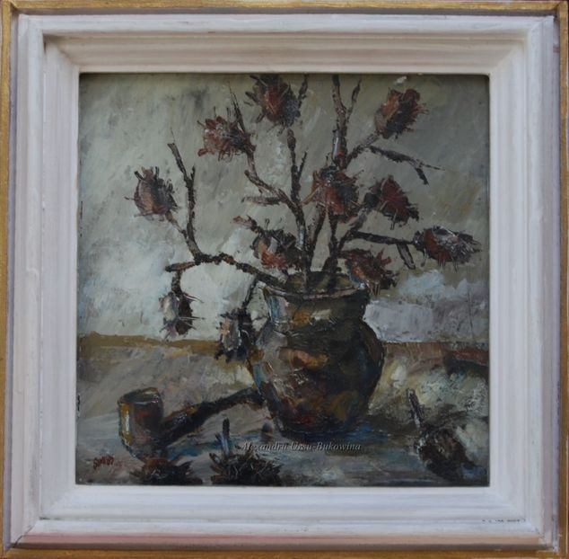 Vasile Anghel Siminiuc(1949)-Natură moartă cu pipă - Tablouri de vânzare_ _ _