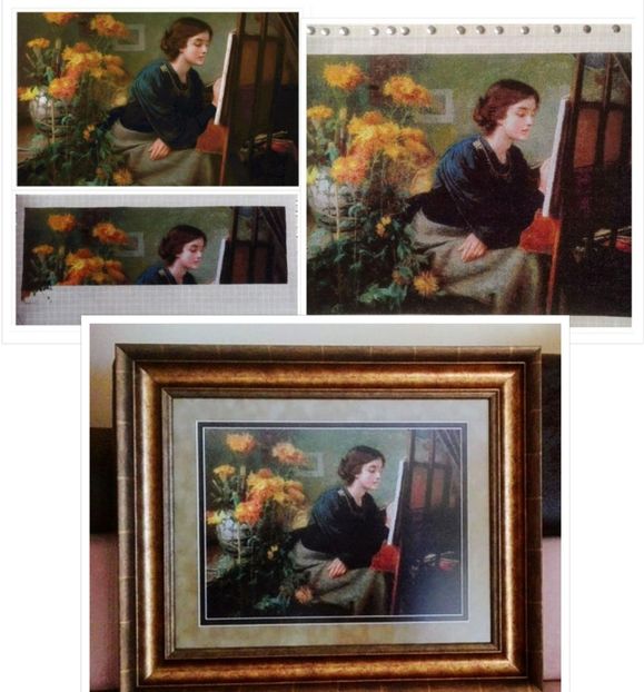 fata care picteaza - Goblen cusut după prelucrări -Sewn after my patterns