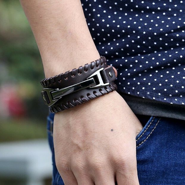 Kevlar Black Leather Bracelet_85 de lei - BRATARI DIN PELE PENTRU BARBATI la preturi foarte accesibile ! Idei de cadou !