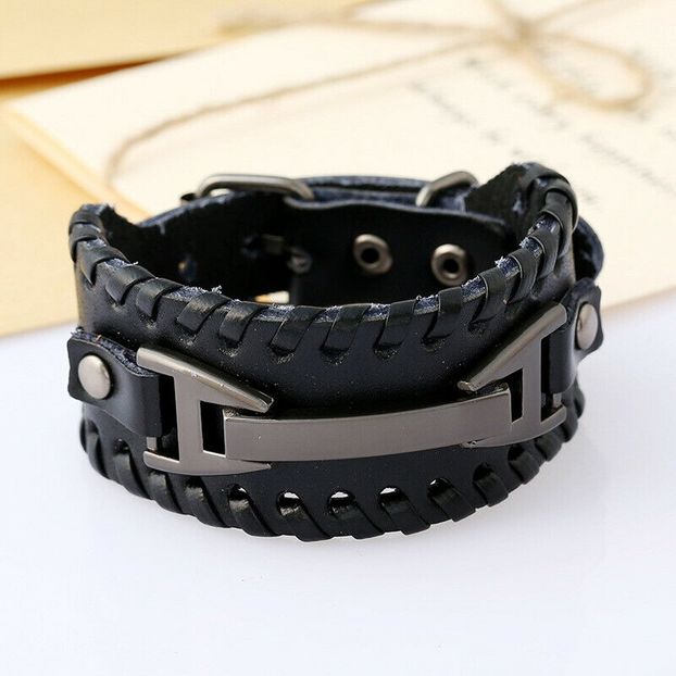 Kevlar Black Leather Bracelet_85 de lei - BRATARI DIN PIELE PENTRU BARBATI la preturi foarte accesibile ! Idei de cadou !
