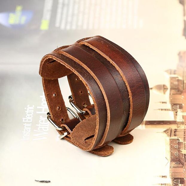 Double Leather Bracelet_85 de ei - BRATARI DIN PELE PENTRU BARBATI la preturi foarte accesibile ! Idei de cadou !