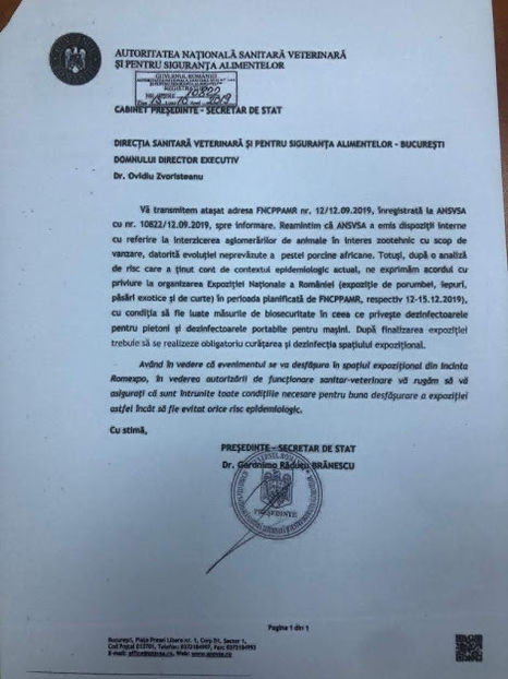 Comunicat - EXPOZITIA NATIONALA - BUCURESTI 2019