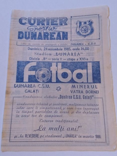Dunarea CSU Galati 1985-1986 - Dunarea Galati Istorie Part 3