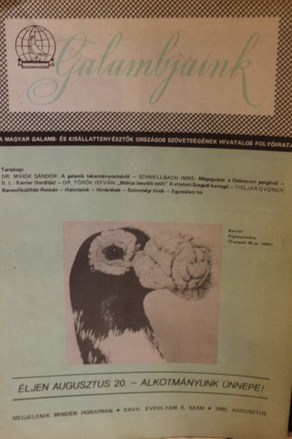 1985  AUGUSZTUS - CARTI REVISTE DESPRE PORUMBEI