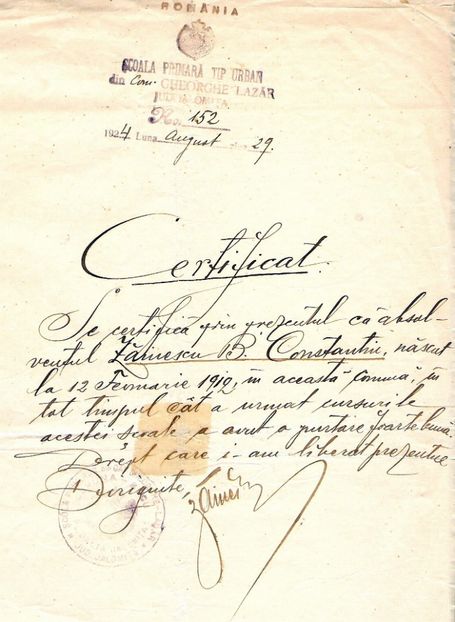 Certificat de buna purtare (1924) - 1-2 T