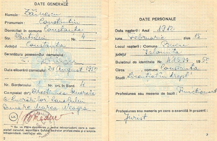 1950.08.21 C-TA, C.ZAINESCU, CARNET DE MUNCA 2 - 1-2 T